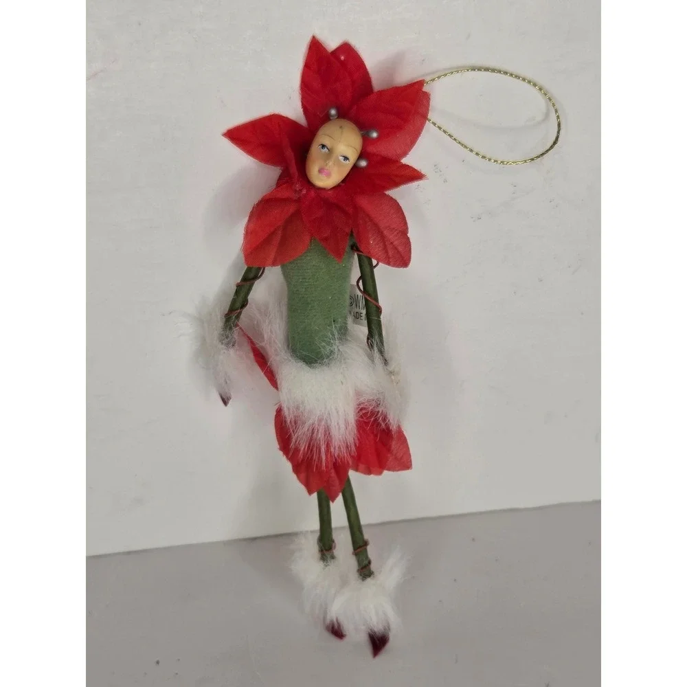 Patience Brewster Poinsettia Flower Fairy Christmas Ornament Red Kitschy 2006